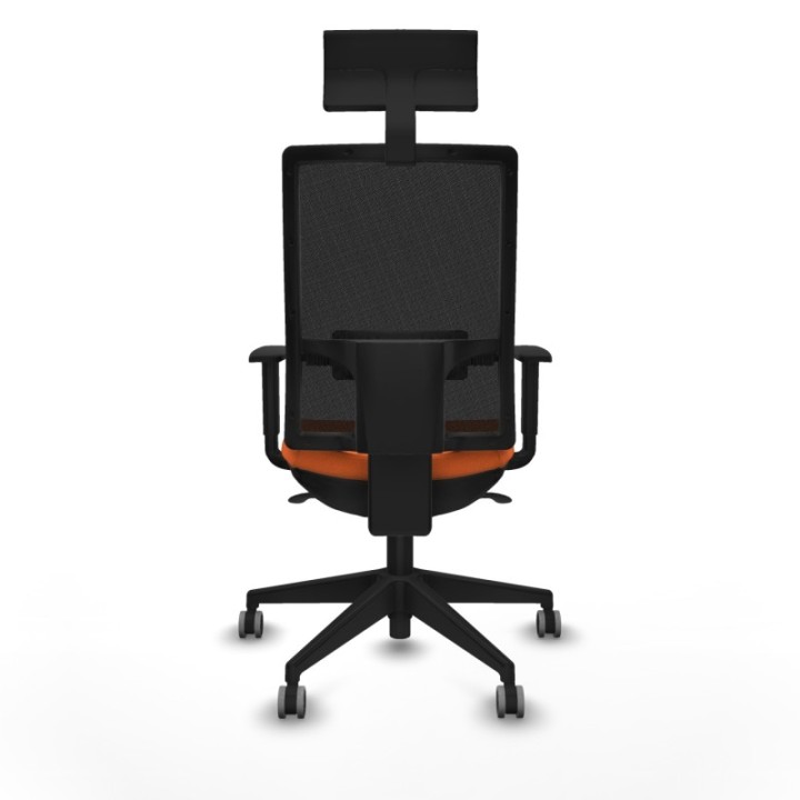 Horna sincro malla negra bali naranja brazos 1D base piramidal cabecero fijo ruedas 65mm engomadas