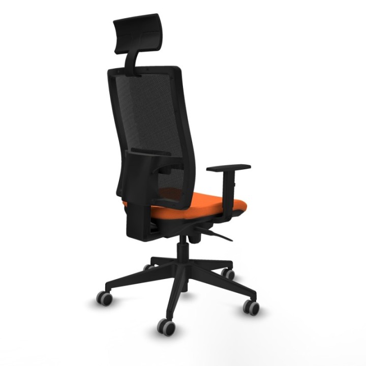 Horna sincro malla negra bali naranja brazos 1D base piramidal cabecero fijo ruedas 65mm engomadas