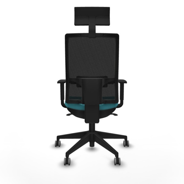 Horna sincro malla negra bali turquesa brazos 1D base piramidal cabecero fijo ruedas 65mm engomadas