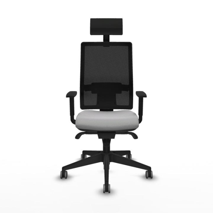 Horna sincro malla negra bali gris claro brazos 1D base piramidal cabecero fijo ruedas 65mm engomadas