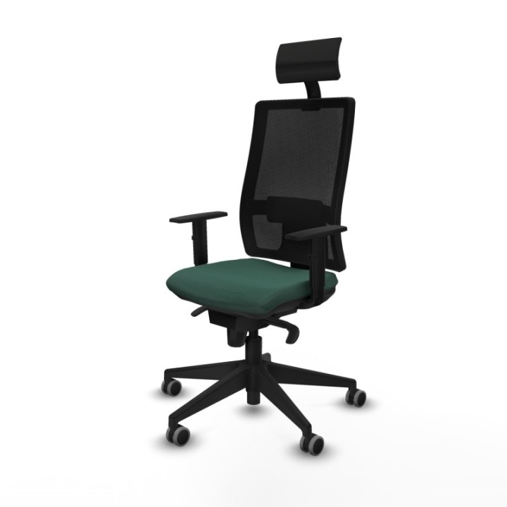 Horna sincro malla negra bali verde botella brazos 1D base piramidal cabecero fijo ruedas 65mm engomadas