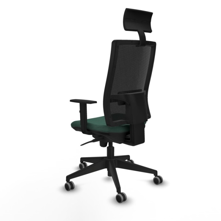 Horna sincro malla negra bali verde botella brazos 1D base piramidal cabecero fijo ruedas 65mm engomadas