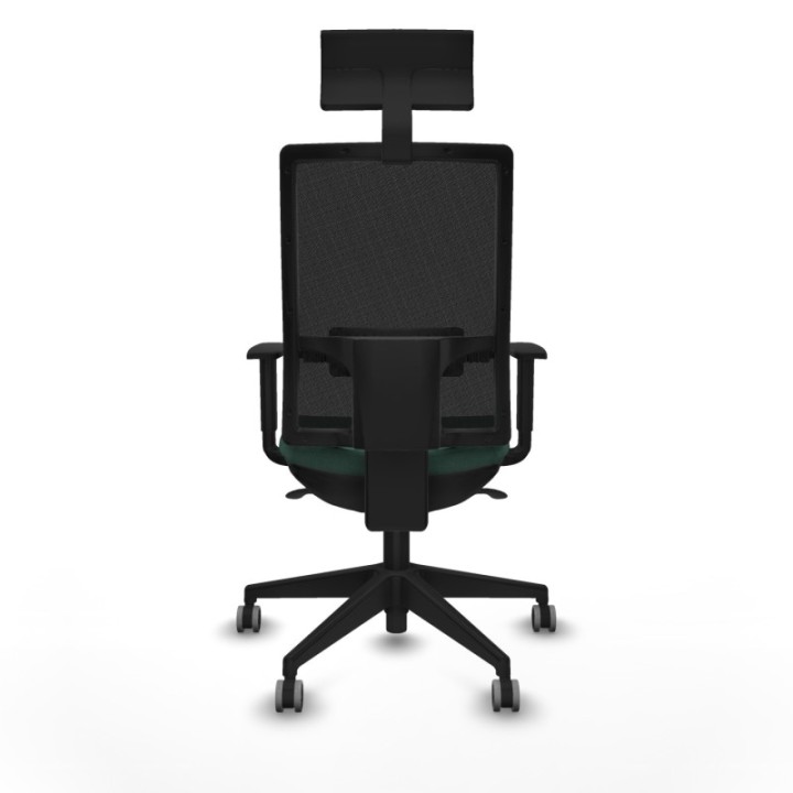 Horna sincro malla negra bali verde botella brazos 1D base piramidal cabecero fijo ruedas 65mm engomadas