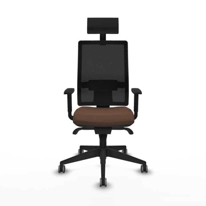 Horna sincro malla negra bali marrón oscuro brazos 1D base piramidal cabecero fijo ruedas 65mm engomadas