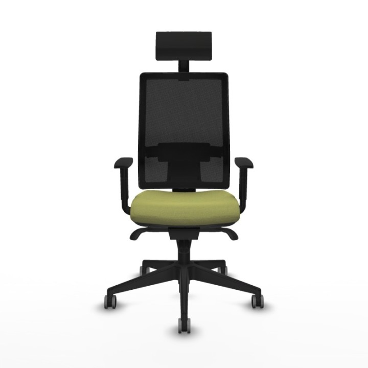 Horna sincro malla negra bali verde oliva brazos 1D base piramidal cabecero fijo ruedas 65mm engomadas