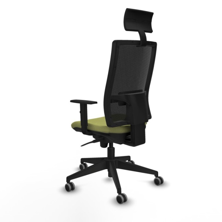 Horna sincro malla negra bali verde oliva brazos 1D base piramidal cabecero fijo ruedas 65mm engomadas