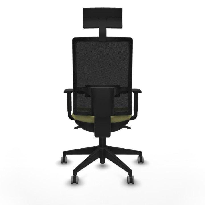 Horna sincro malla negra bali verde oliva brazos 1D base piramidal cabecero fijo ruedas 65mm engomadas