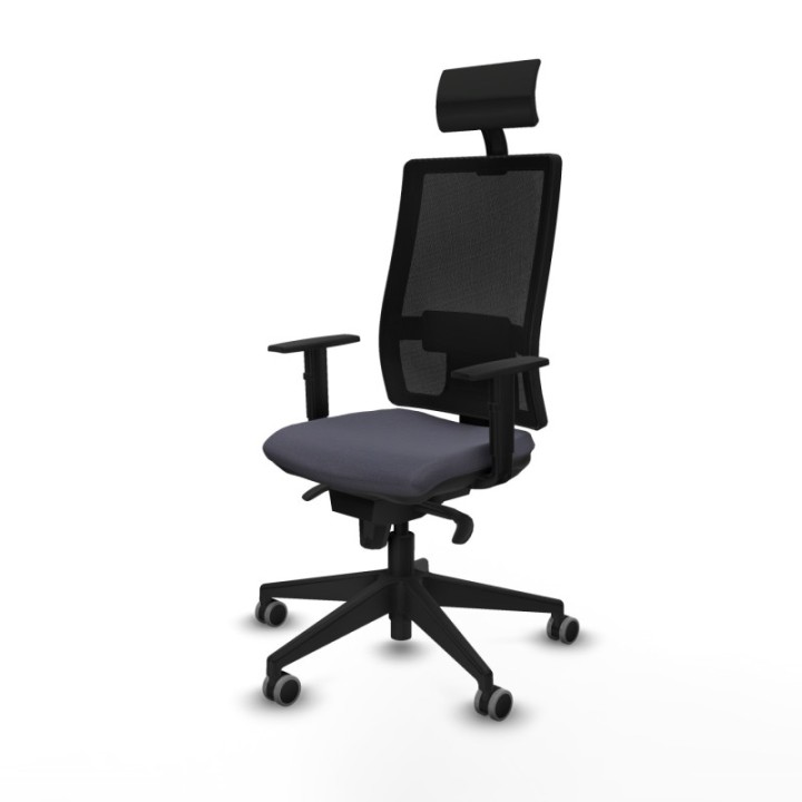 Horna sincro malla negra bali gris oscuro brazos 1D base piramidal cabecero fijo ruedas 65mm engomadas