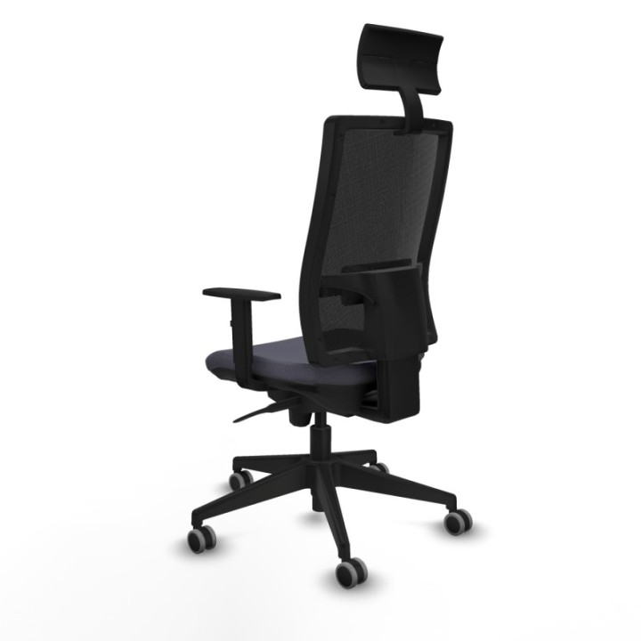 Horna sincro malla negra bali gris oscuro brazos 1D base piramidal cabecero fijo ruedas 65mm engomadas