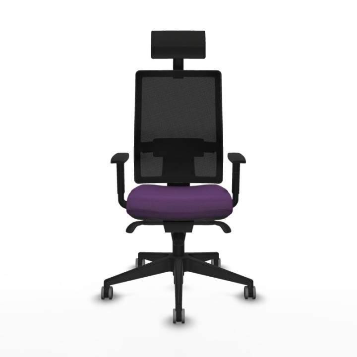 Horna sincro malla negra bali morado brazos 1D base piramidal cabecero fijo ruedas 65mm engomadas