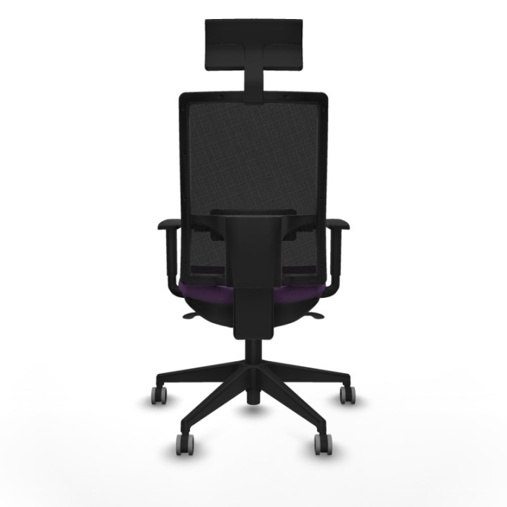 Horna sincro malla negra bali morado brazos 1D base piramidal cabecero fijo ruedas 65mm engomadas