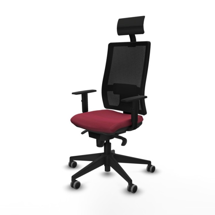 Horna sincro malla negra bali granate brazos 1D base piramidal cabecero fijo ruedas 65mm engomadas