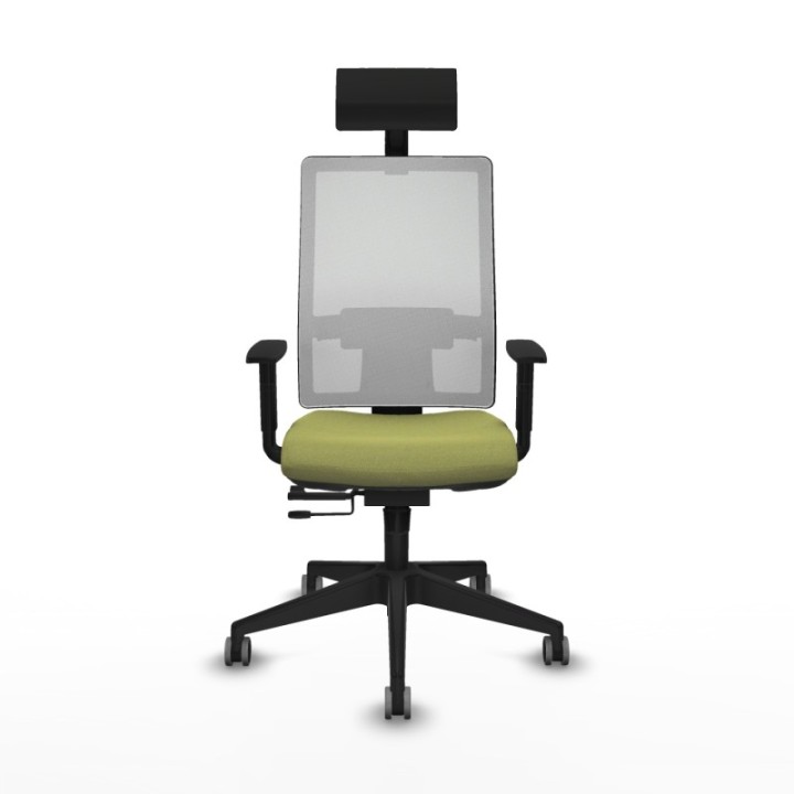 Horna traslack malla blanca bali verde oliva brazos 1D base piramidal cabecero fijo ruedas 65mm engomadas