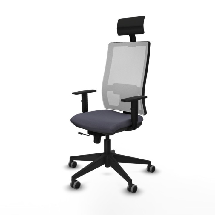 Horna traslack malla blanca bali gris oscuro brazos 1D base piramidal cabecero fijo ruedas 65mm engomadas