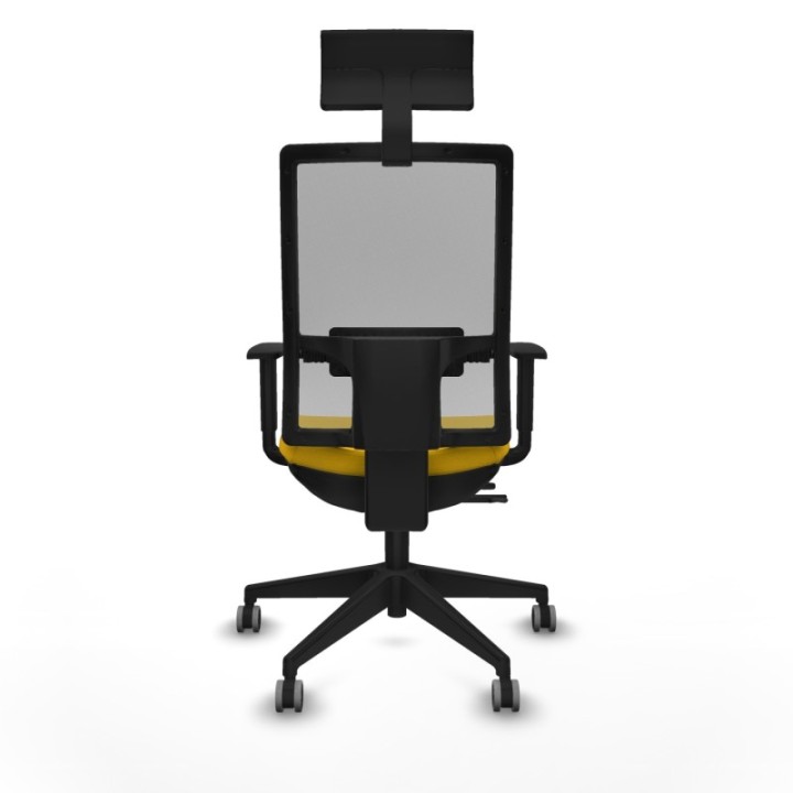 Horna traslack malla gris bali amarillo brazos 1D base piramidal cabecero fijo ruedas 65mm engomadas