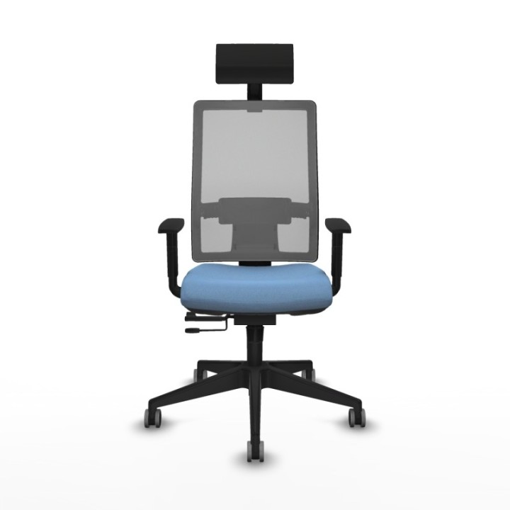 Horna traslack malla gris bali azul cielo brazos 1D base piramidal cabecero fijo ruedas 65mm engomadas