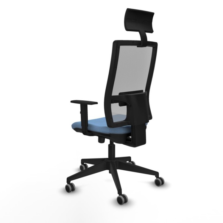 Horna traslack malla gris bali azul cielo brazos 1D base piramidal cabecero fijo ruedas 65mm engomadas