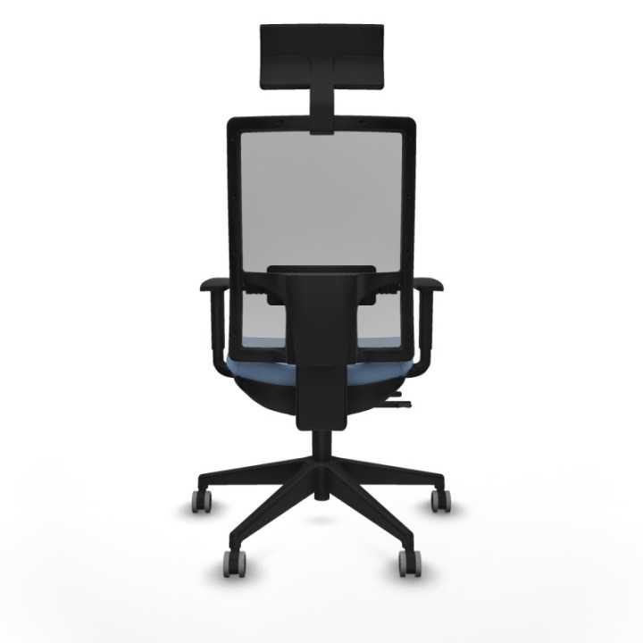 Horna traslack malla gris bali azul cielo brazos 1D base piramidal cabecero fijo ruedas 65mm engomadas