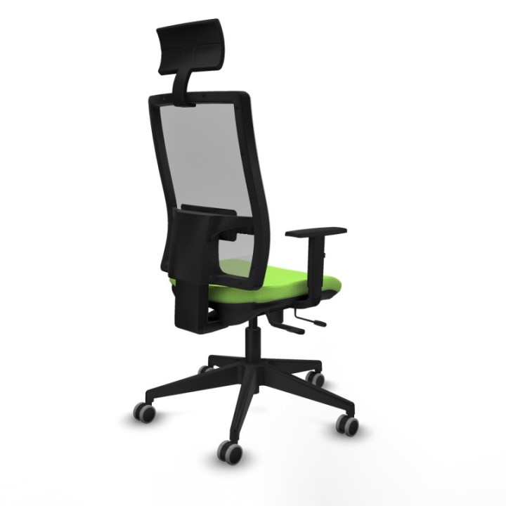 Horna traslack malla gris bali pistacho brazos 1D base piramidal cabecero fijo ruedas 65mm engomadas