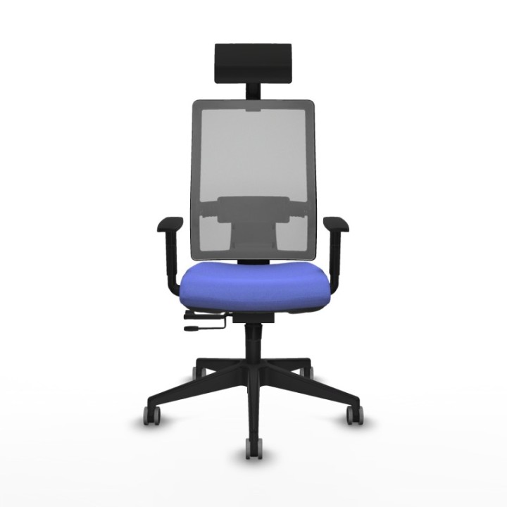 Horna traslack malla gris bali azul claro brazos 1D base piramidal cabecero fijo ruedas 65mm engomadas