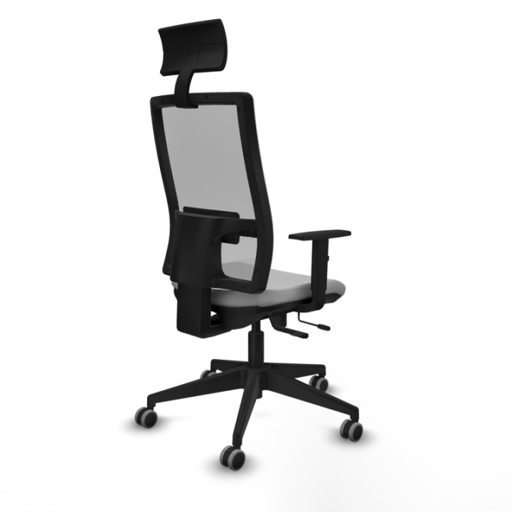 Horna traslack malla gris bali gris claro brazos 1D base piramidal cabecero fijo ruedas 65mm engomadas