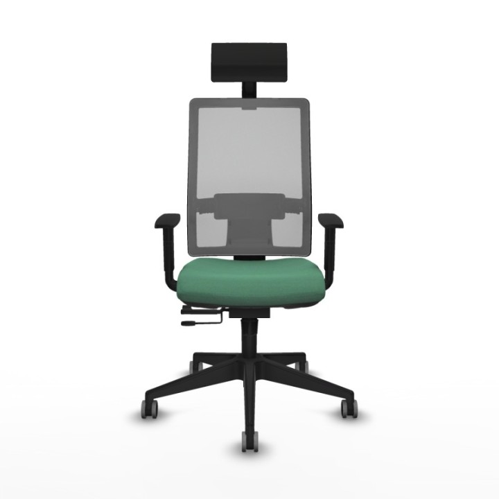 Horna traslack malla gris bali verde esmeralda brazos 1D base piramidal cabecero fijo ruedas 65mm engomadas