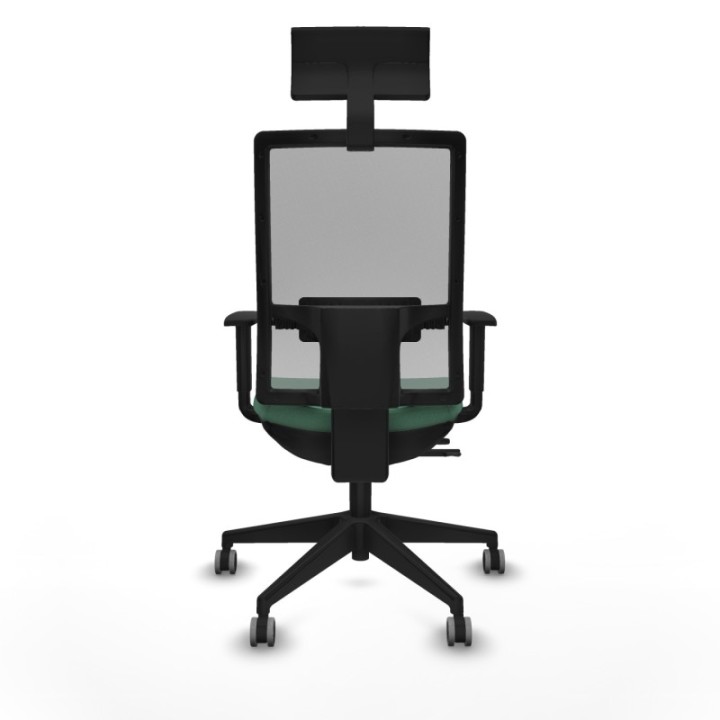 Horna traslack malla gris bali verde esmeralda brazos 1D base piramidal cabecero fijo ruedas 65mm engomadas