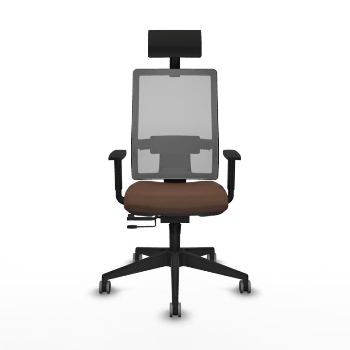 Horna traslack malla gris bali marrón oscuro brazos 1D base piramidal cabecero fijo ruedas 65mm engomadas