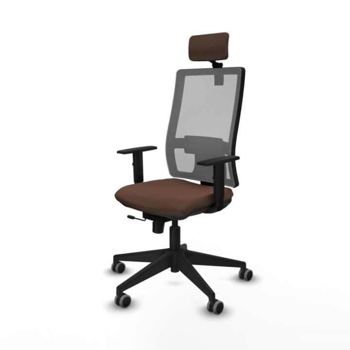 Horna traslack malla gris bali marrón oscuro brazos 1D base piramidal cabecero 2D ruedas 65mm engomadas