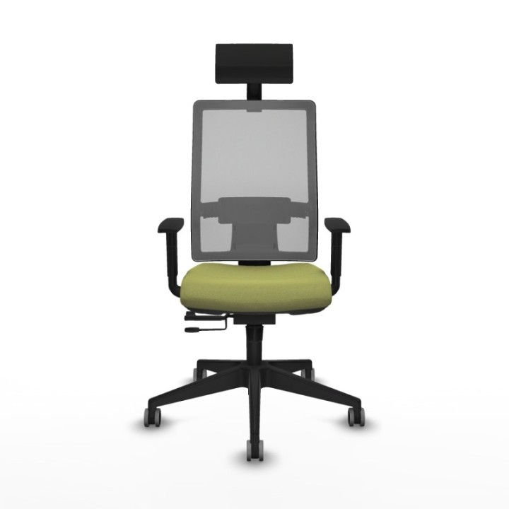 Horna traslack malla gris bali verde oliva brazos 1D base piramidal cabecero fijo ruedas 65mm engomadas