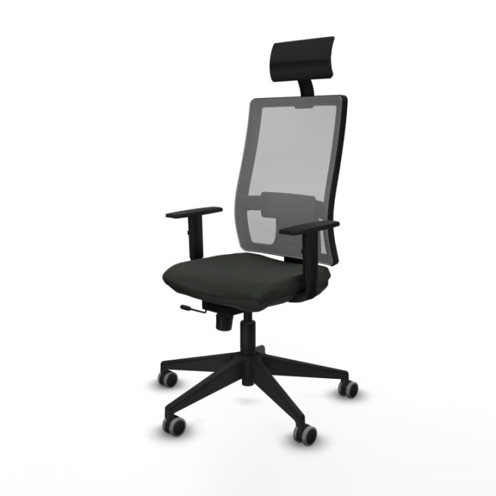 Horna traslack malla gris bali negro brazos 1D base piramidal cabecero fijo ruedas 65mm engomadas