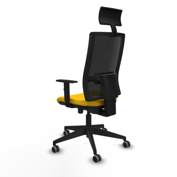 Horna traslack malla negra bali amarillo brazos 1D base piramidal cabecero fijo ruedas 65mm engomadas