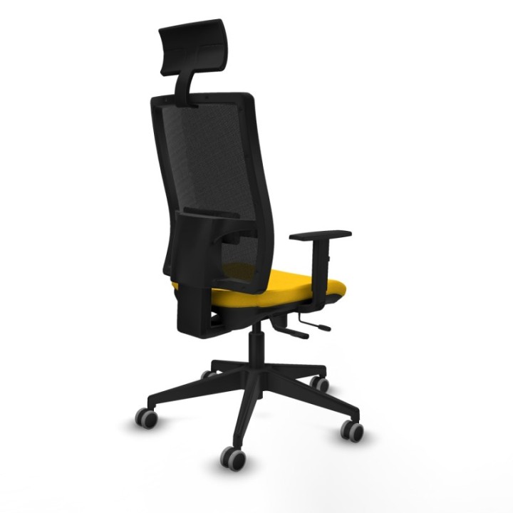 Horna traslack malla negra bali amarillo brazos 1D base piramidal cabecero fijo ruedas 65mm engomadas