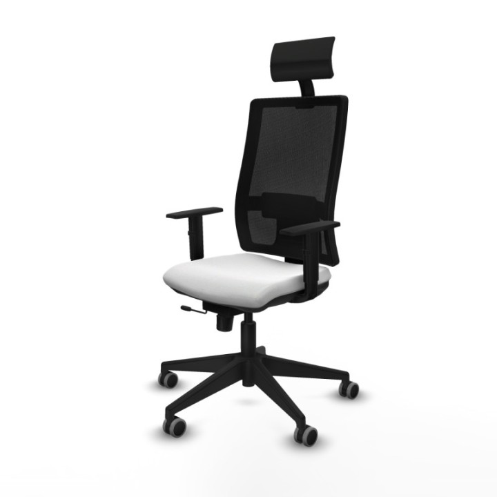 Horna traslack malla negra bali blanco brazos 1D base piramidal cabecero fijo ruedas 65mm engomadas