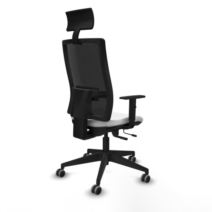 Horna traslack malla negra bali blanco brazos 1D base piramidal cabecero fijo ruedas 65mm engomadas