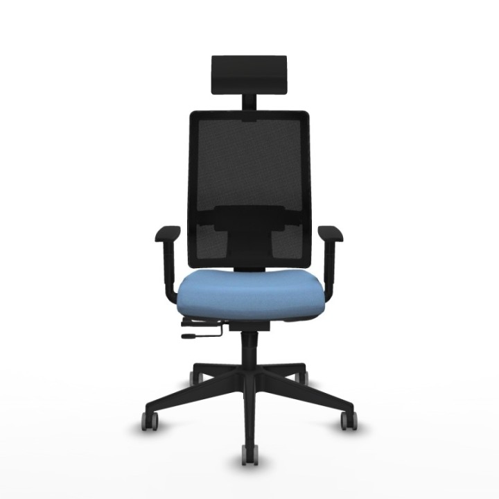 Horna traslack malla negra bali azul cielo brazos 1D base piramidal cabecero fijo ruedas 65mm engomadas