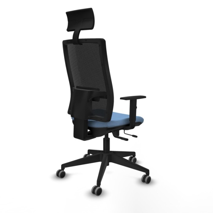 Horna traslack malla negra bali azul cielo brazos 1D base piramidal cabecero fijo ruedas 65mm engomadas