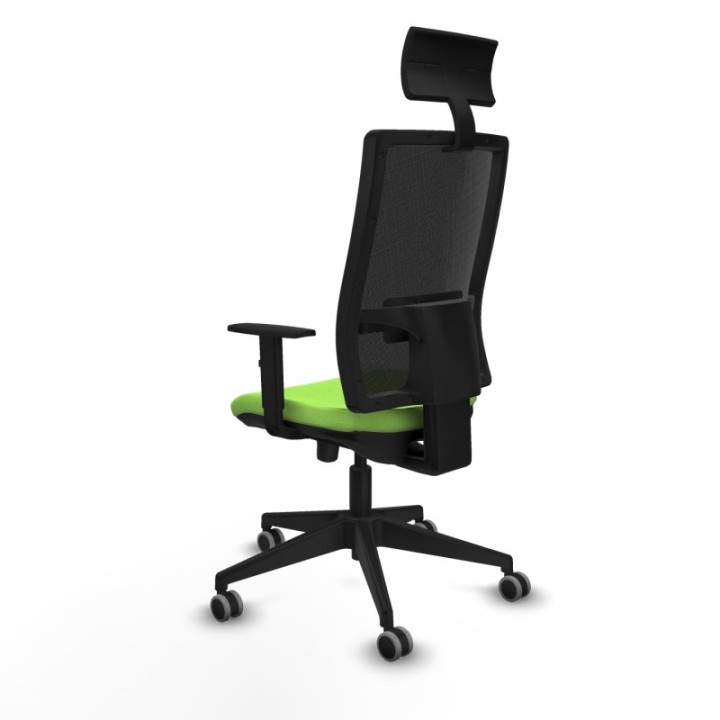 Horna traslack malla negra bali pistacho brazos 1D base piramidal cabecero fijo ruedas 65mm engomadas