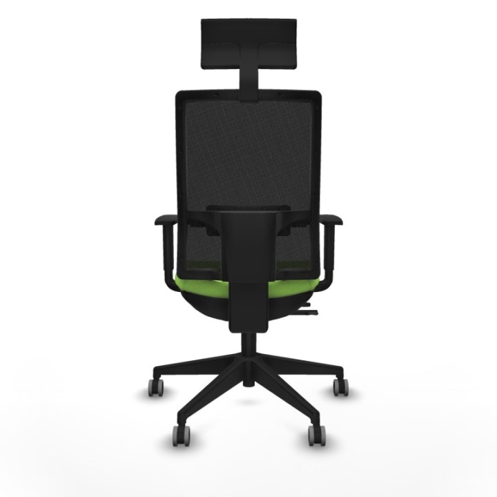 Horna traslack malla negra bali pistacho brazos 1D base piramidal cabecero fijo ruedas 65mm engomadas