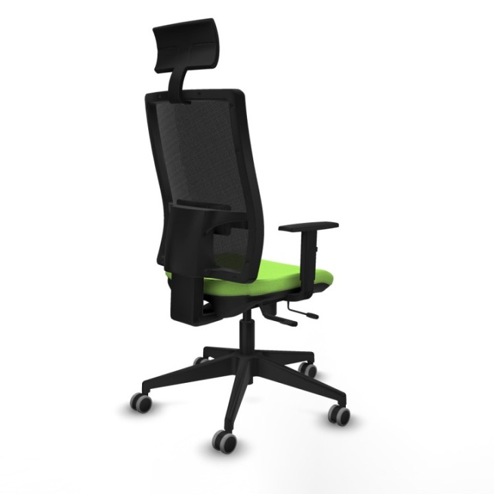 Horna traslack malla negra bali pistacho brazos 1D base piramidal cabecero fijo ruedas 65mm engomadas