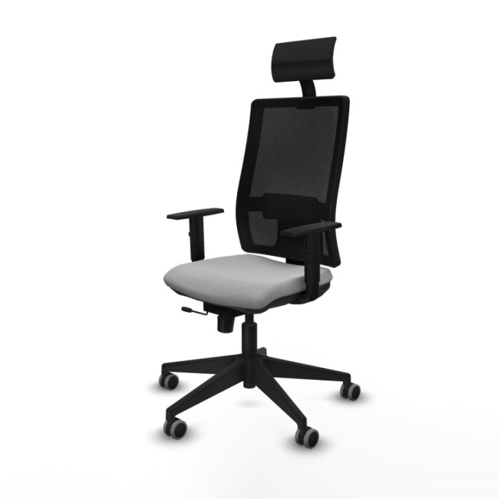 Horna traslack malla negra bali gris claro brazos 1D base piramidal cabecero fijo ruedas 65mm engomadas