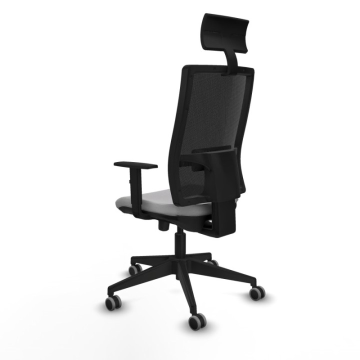 Horna traslack malla negra bali gris claro brazos 1D base piramidal cabecero fijo ruedas 65mm engomadas