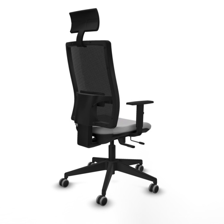 Horna traslack malla negra bali gris claro brazos 1D base piramidal cabecero fijo ruedas 65mm engomadas