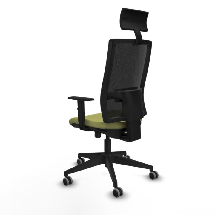 Horna traslack malla negra bali verde oliva brazos 1D base piramidal cabecero fijo ruedas 65mm engomadas