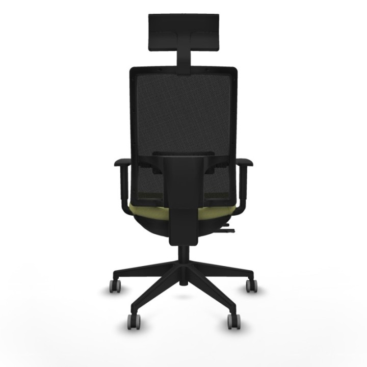 Horna traslack malla negra bali verde oliva brazos 1D base piramidal cabecero fijo ruedas 65mm engomadas