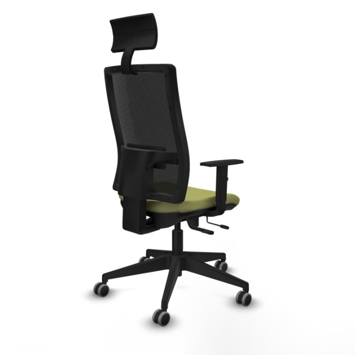 Horna traslack malla negra bali verde oliva brazos 1D base piramidal cabecero fijo ruedas 65mm engomadas