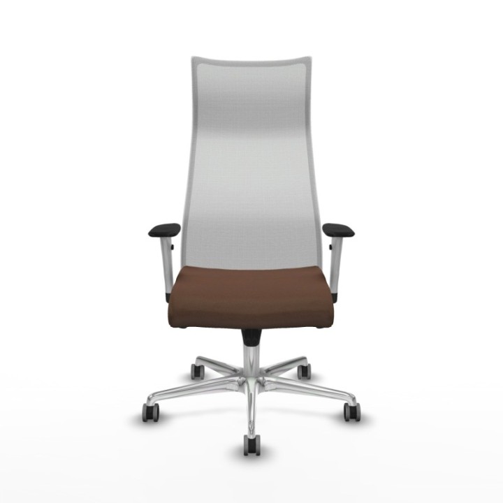 Albacete malla sincro malla blanca bali marrón oscuro brazos blancos base aluminio ruedas 65mm engomadas