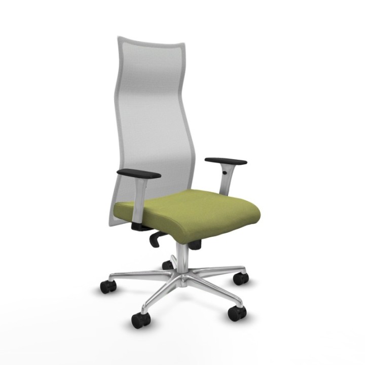 Albacete malla sincro malla blanca bali verde oliva brazos blancos base aluminio ruedas 65 mm nailon