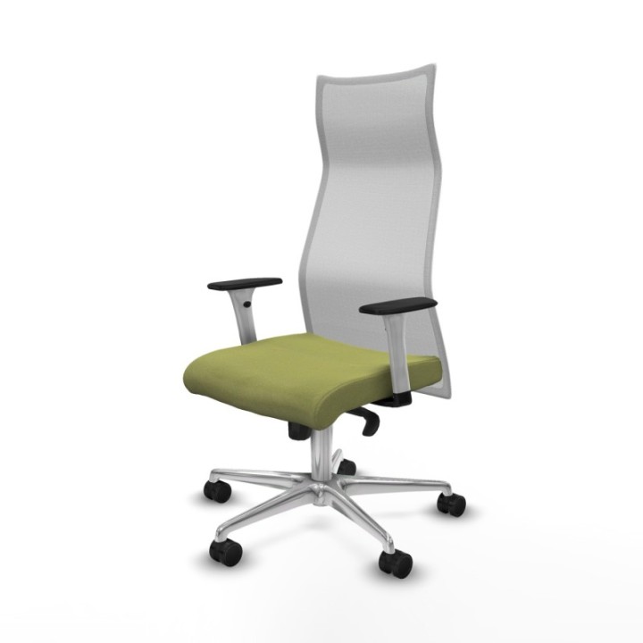 Albacete malla sincro malla blanca bali verde oliva brazos blancos base aluminio ruedas 65 mm nailon