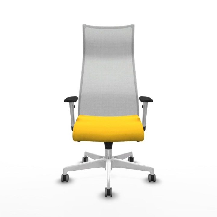 Albacete malla sincro malla blanca similpiel amarillo brazos blancos base blanca ruedas 65mm engomadas